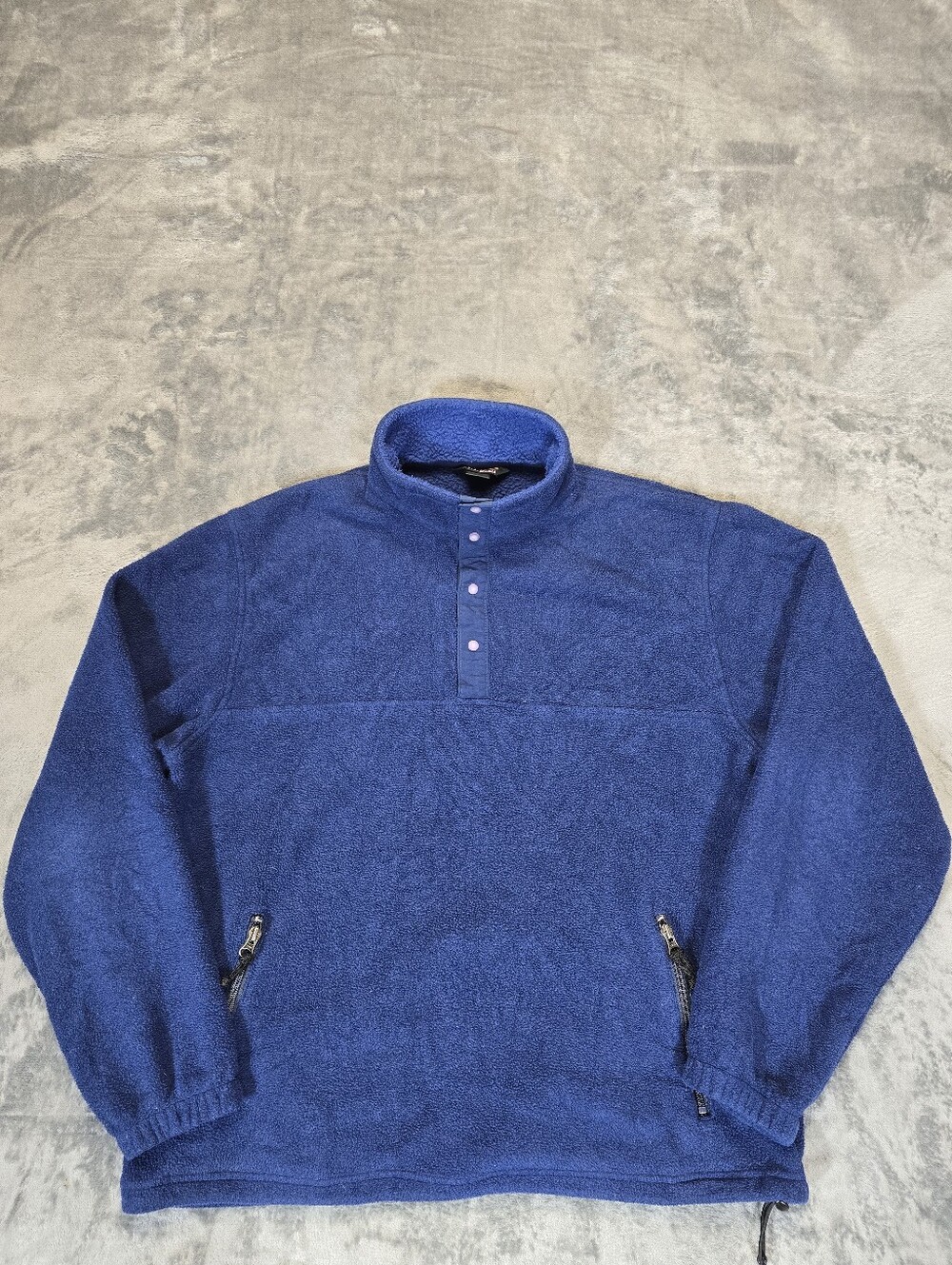 Vintage LL Bean Thermal Pro Fleece Snap Button Sweater Size Large Blue